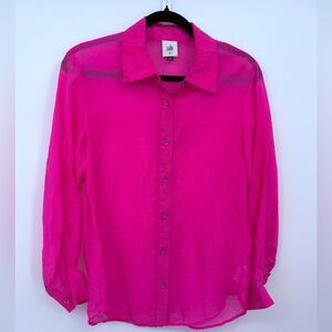 Cabi Hot Pink Sheer Button Down Blouse XS Lightweight Lyocell Top